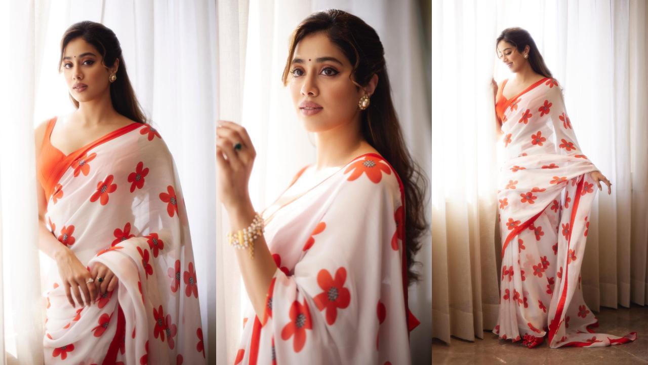 Gorgeous Janhvi Kapoor exudes retro vibes in a white floral saree - see pics
