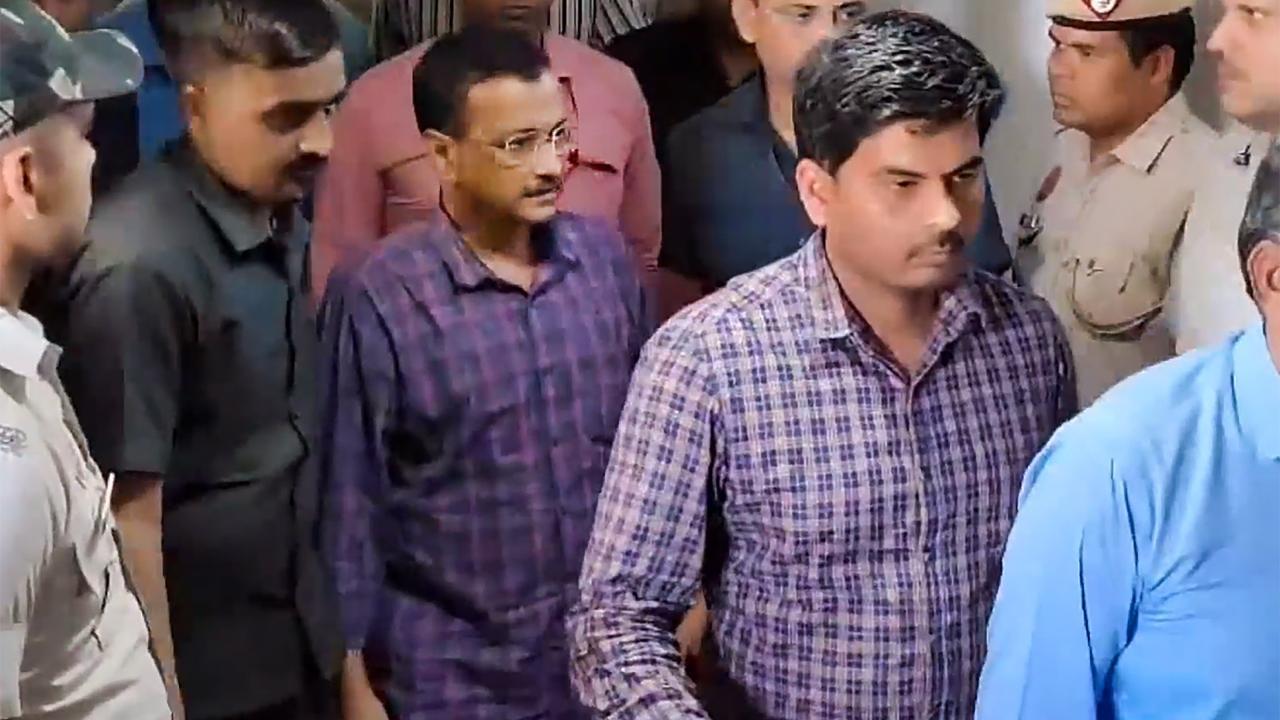 IN PHOTOS: Kejriwal produced before court by ED, protesting AAP leaders detained