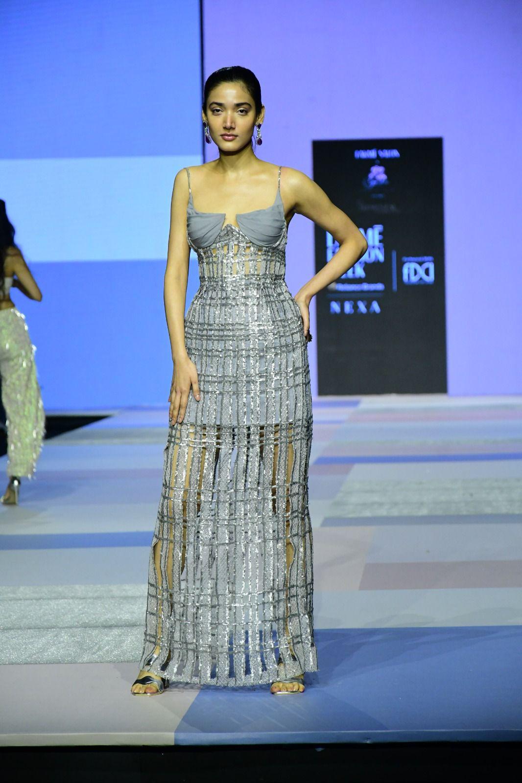 Medha Shankar walked for Geisha Designs at Lakme Fashion Week 2024. The actress looked like a vision in silver