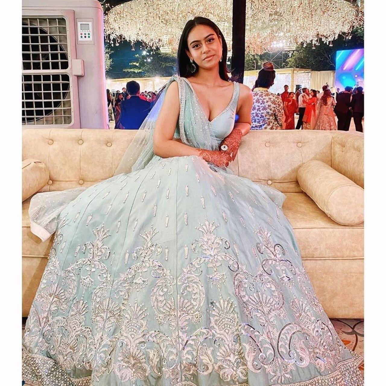 Ajay Devgn and Kajol's daughter Nysa pulls off a sky blue shimmery lehenga by Lulla