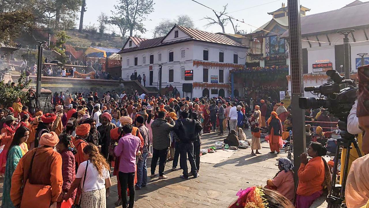 Devotees throng the Pashupatinath Temple on Maha Shivaratri festival in Kathmandu. Pics/PTI