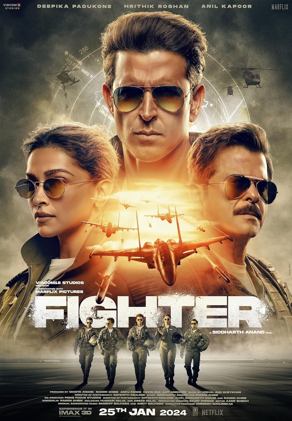 Fighter  (March 21)  - NetflixFighter follows the journey of Shamsher Pathania, who joins the Indian Air Force, undertaking the quest to transform into a genuine hero in service of his nation. Starring Hrithik Roshan and Deepika Padukone in the lead roles, the film also features Anil Kapoor, Karan Singh Grover, and Akshay Oberoi in pivotal roles. 
