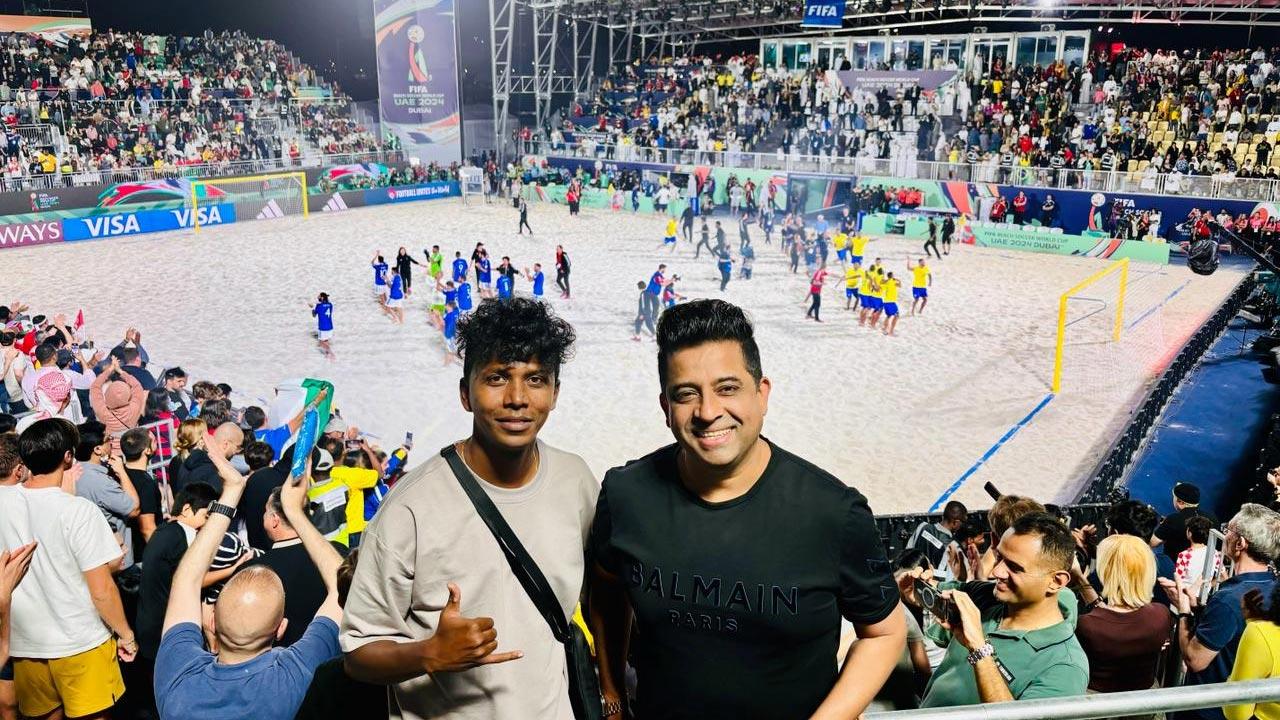 Maharashtra U-21 beach soccer team coach Preetam Mahadik (left) and manager Ronald D`Souza at the FIFA Beach Soccer World Cup in Dubai recently
