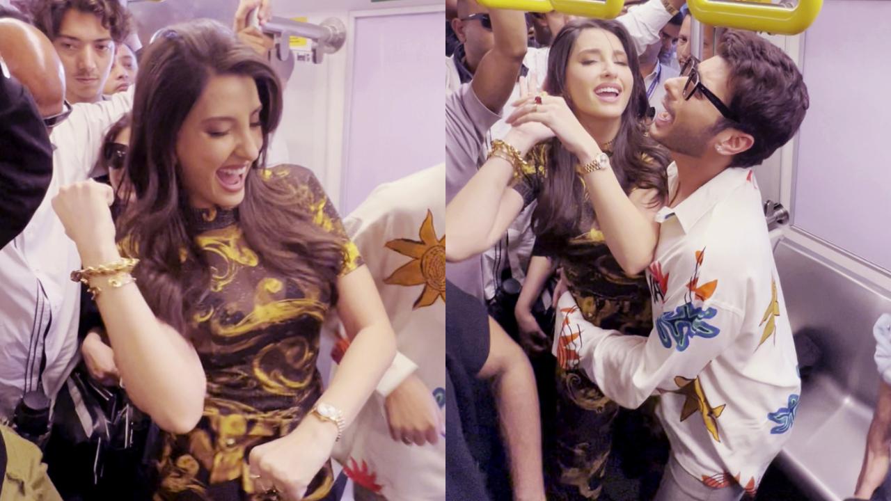 Actor Nora Fatehi along with co-stars Divyenndu and Avinash Tiwary from the upcoming film 'Madgaon Express' was seen dancing inside the Mumbai metro on Friday. Read full story here
