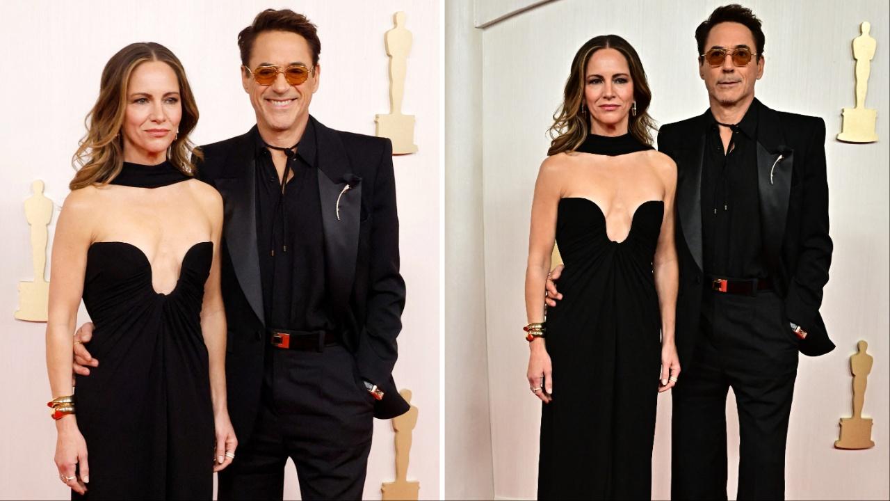 Robert Downey Jr. and wife Susan Downey look elegant and charming in their all-black ensemble. Robert sported an all-black outfit wearing a black shirt, blazer and well-fitted trousers. Susan made her red carpet appearance in an off-the-shoulder gown with a plunging neckline. 