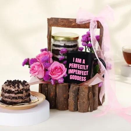 Honour the pink goddess
This Women's Day surprise will have her feeling loved and treasured. Double the happiness of her day with The Pink Goddess Basket. It is graced with aqua pink roses, one customised black mug and a chocolate jar cake that is as sweet as her.
Price: Rs 1395Log on to igp.com