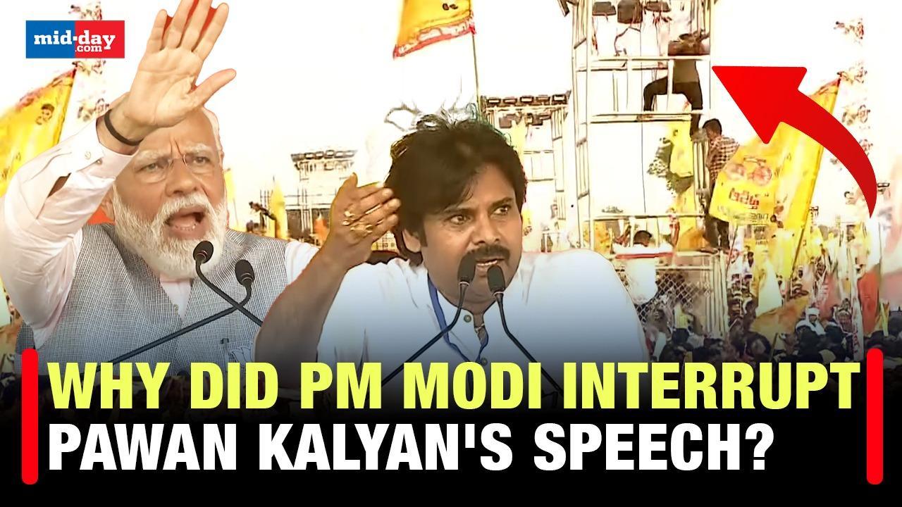  PM Modi interrupts Pawan Kalyan's speech, urges people to climb down lamp post