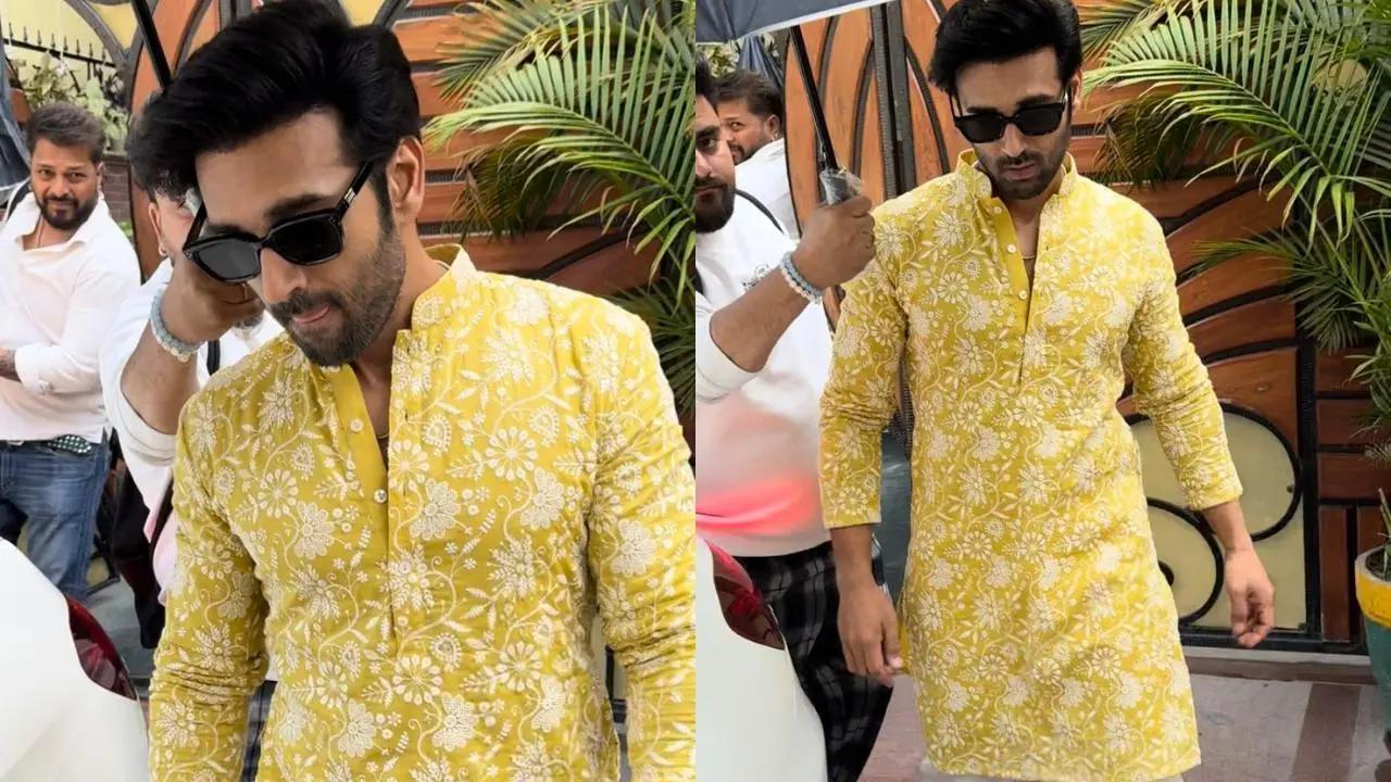 Pulkit Samrat was spotted leaving his residence for their Haldi ceremony. He wore a yellow embroidered kurta with white detailing. Pulkit accessorised his look with black sunglasses. Read more