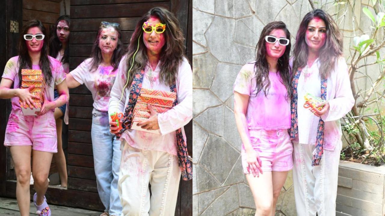 Raveena Tandon's unique pichkari draws attention as she steps out to greet paparazzi with daughter Rasha