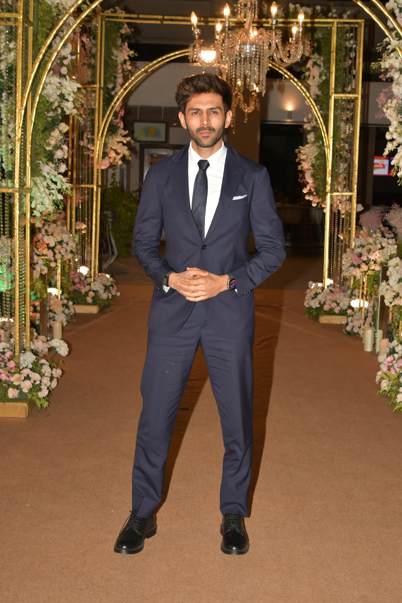 Kartik Aaryan attended friend Sunny Singh's sister's reception in a stylish navy blue three-piece suit