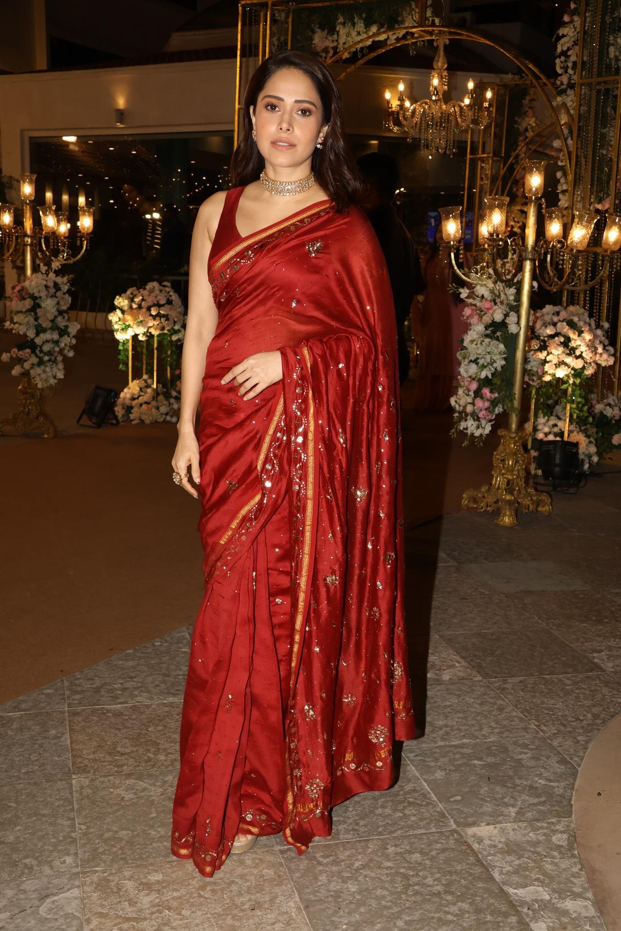 Nushrratt Bharuccha also attended the reception party in a stunning red saree, and it was all things glamour