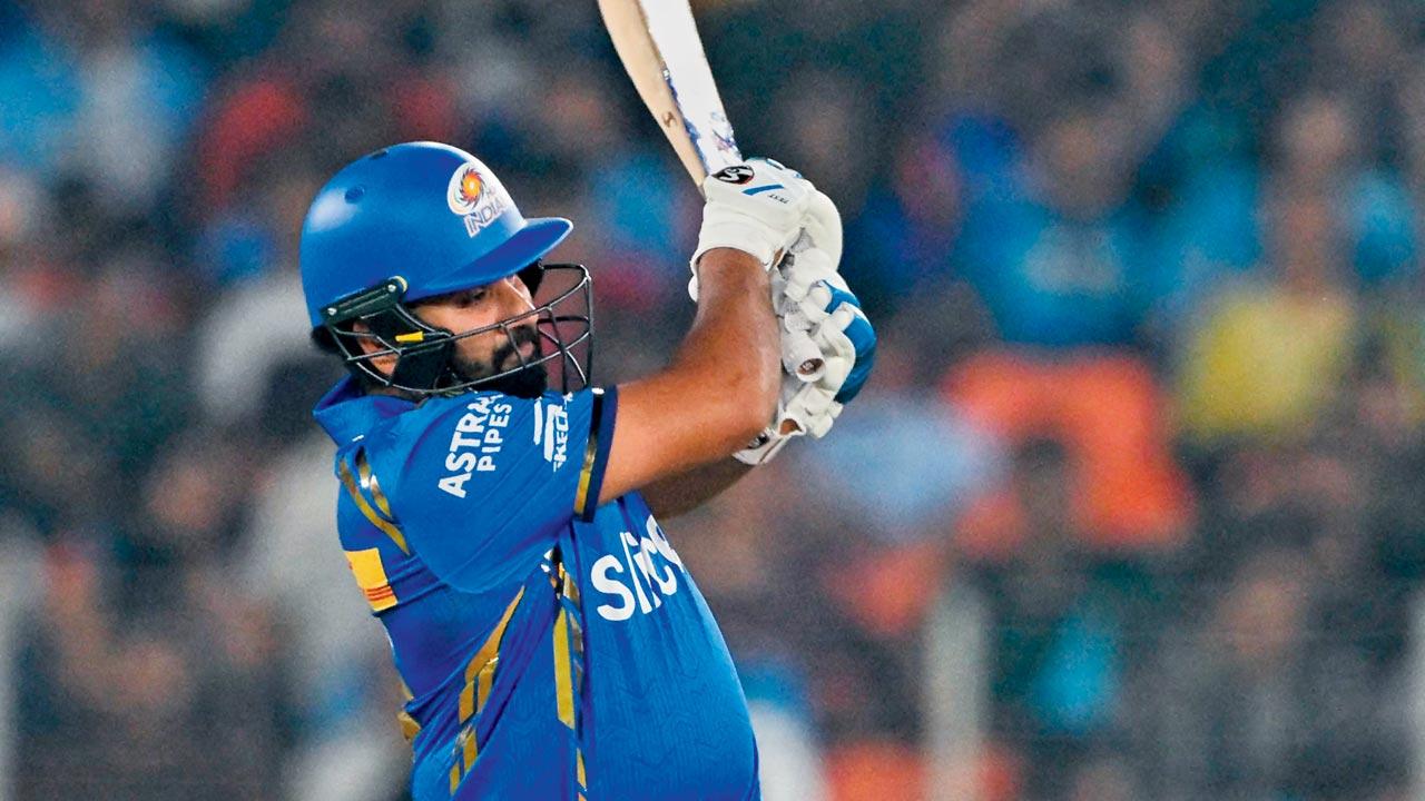 MI opener Rohit Sharma during his 43 against GT in Ahmedabad  on Sunday. Pic/AFP
