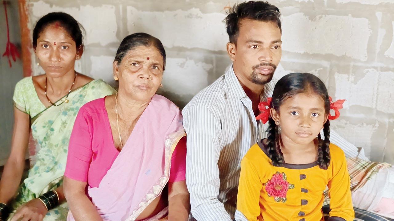 The 34-year-old with his ten-year-old daughter, Vaishnavi, his mother and wife Vaishali (far left). Pics/Ranjeet Jadhav
