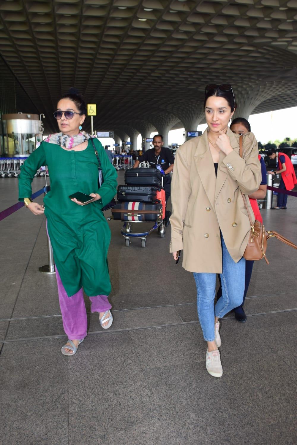 Shraddha Kapoor and her mother were spotted at the airport as they jetted off
