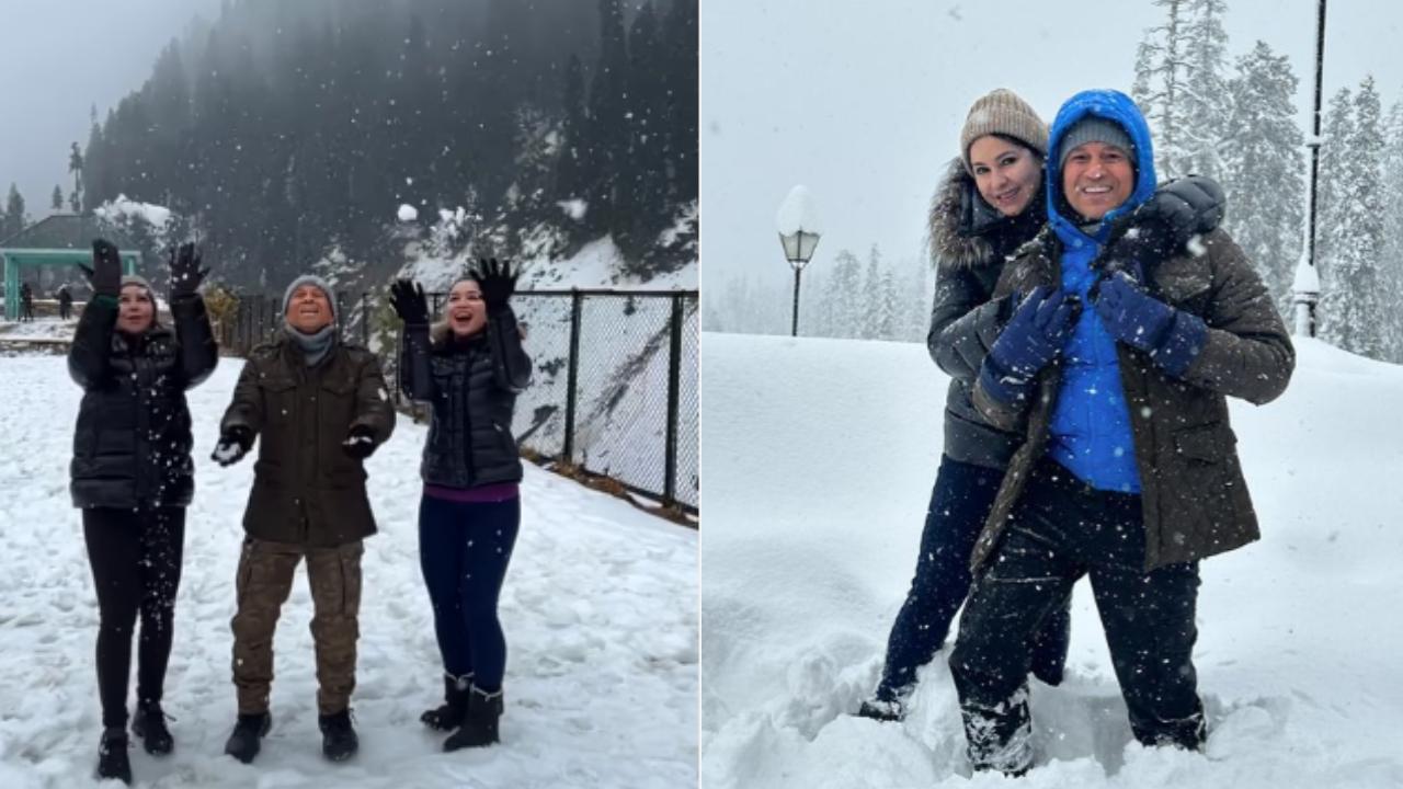The former Indian opening batsman was also seen having quality family time enjoying the Kashmir snow