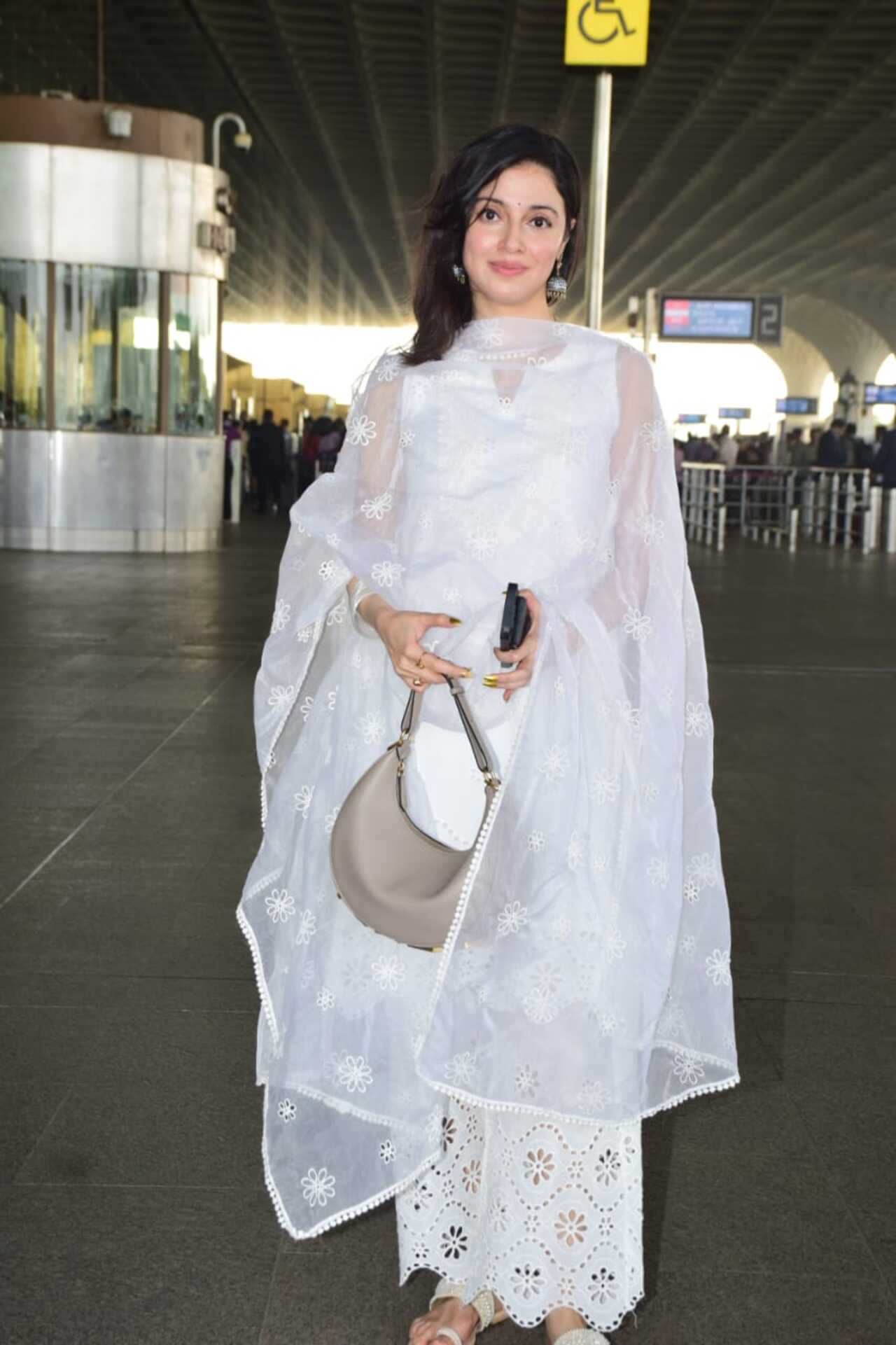 Divya Khossla Kumar was spotted at the airport in a white suit