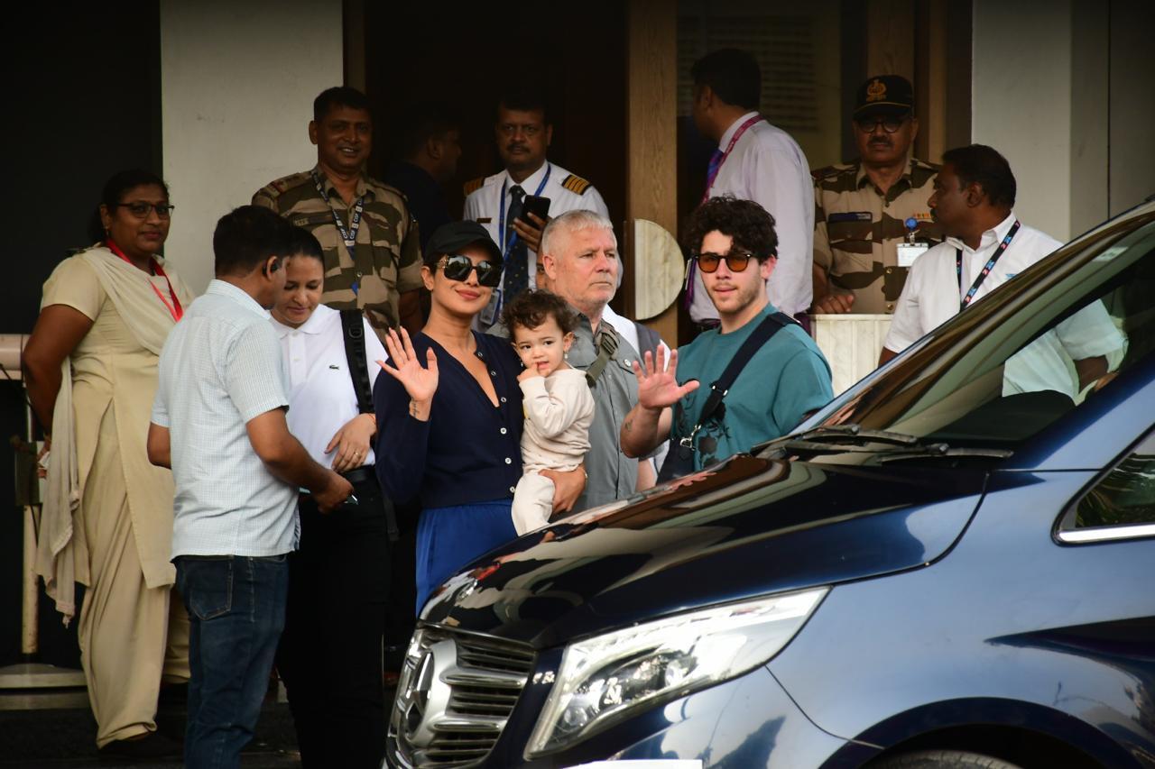 Priyanka Chopra and Nick Jonas along with daughter Malti on their way back to America from Mumbai