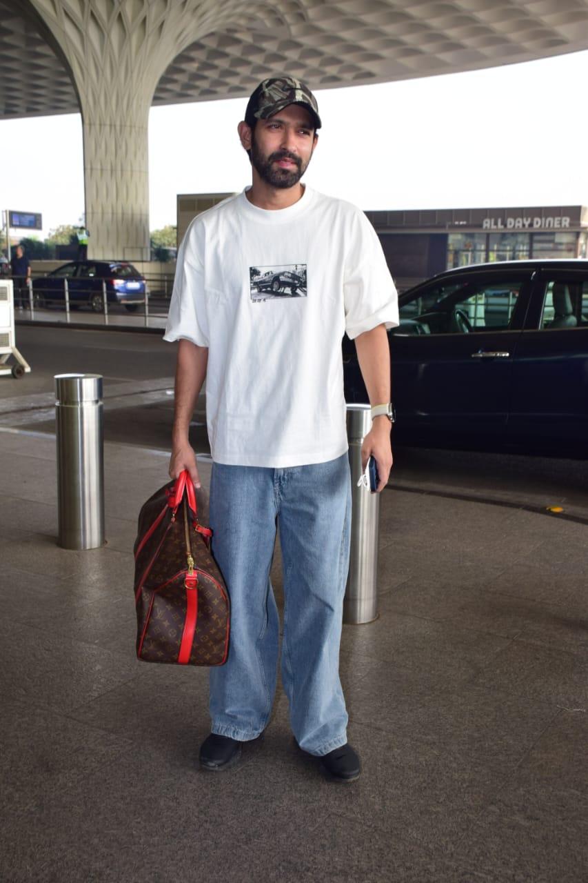 Vikrant Massey was clicked at the Mumbai airport today. Check out the bag the 12th fail actor is sporting!