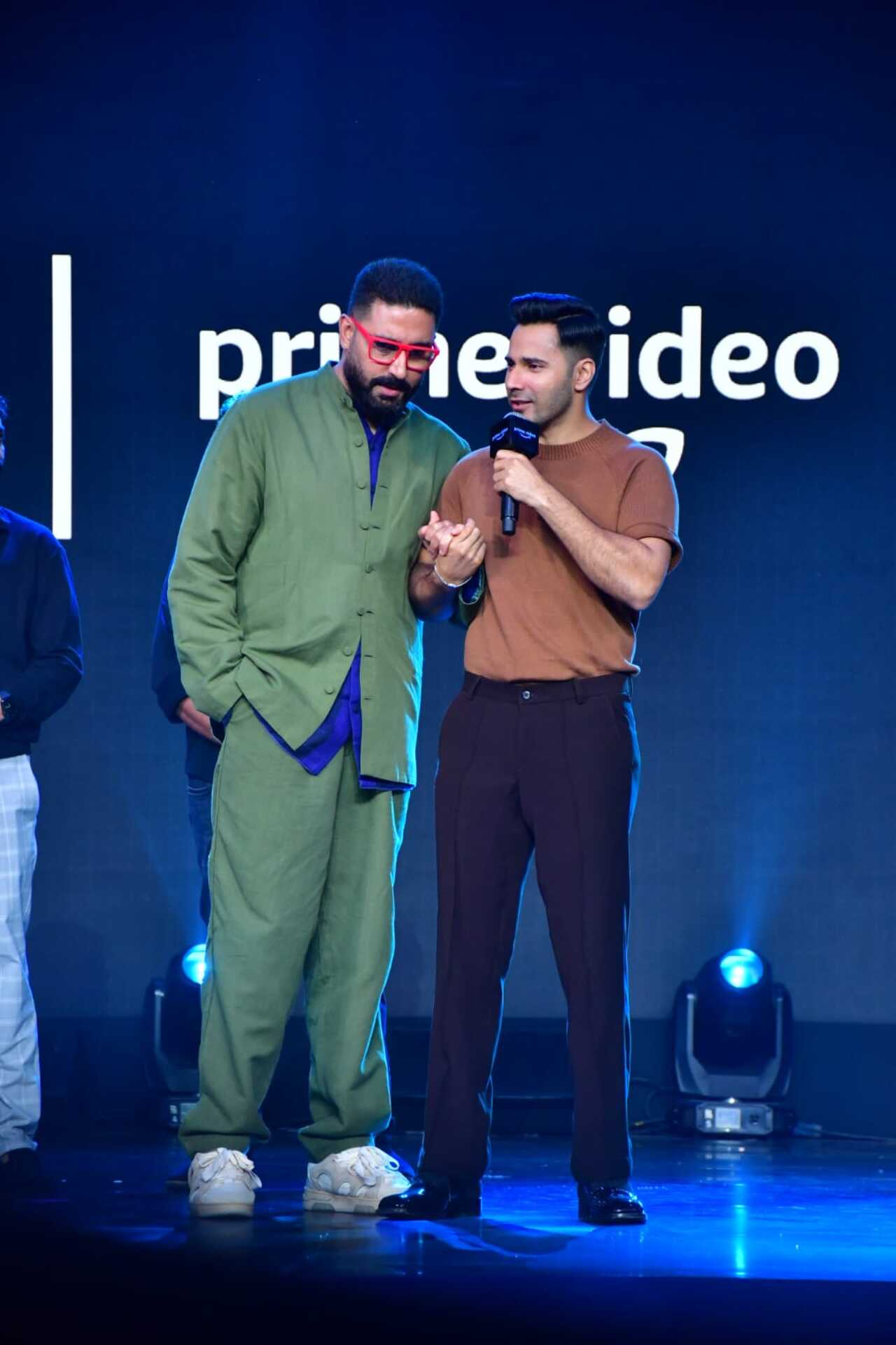 Abhishek Bachchan and Varun Dhawan had a light-hearted banter on the stage at the Prime Video event