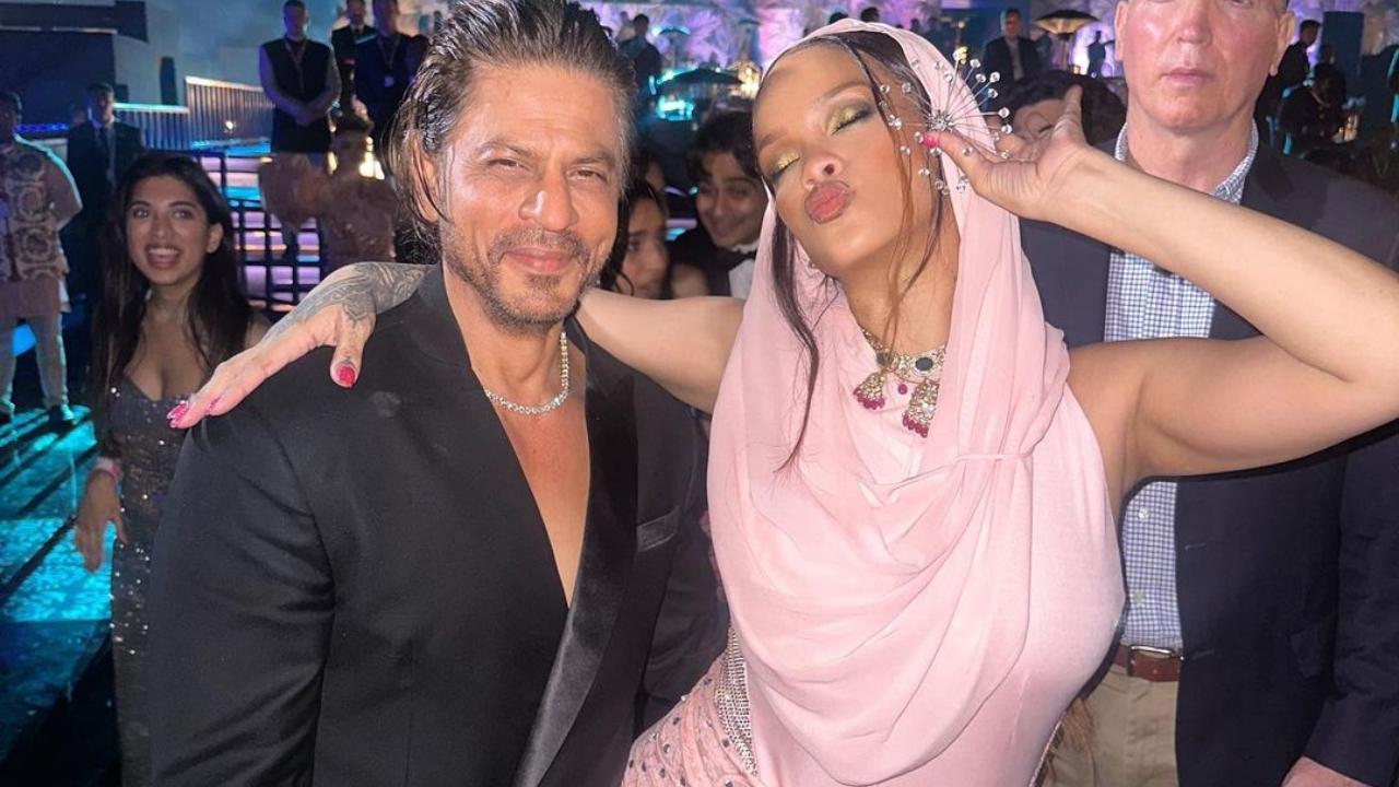 Rihanna poses with Shah Rukh Khan at Ambani's bash in Jamnagar, netizens say, 'RiRi, SRK and Orry's earring'