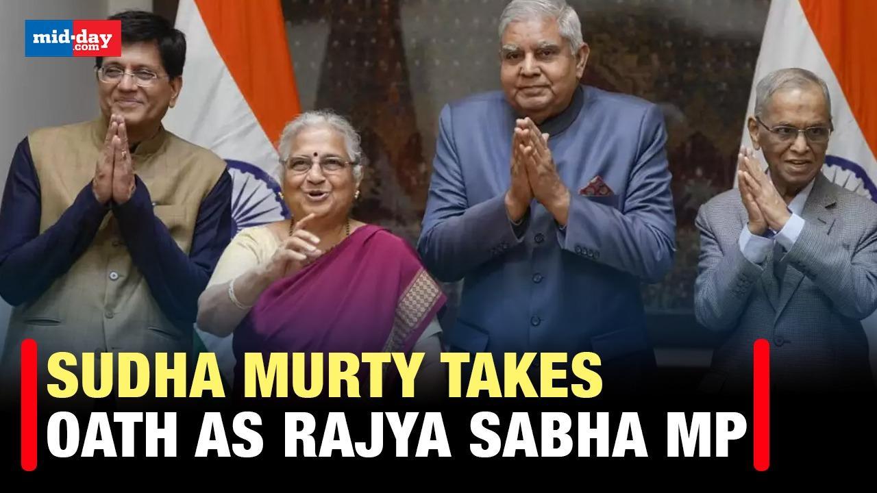 Sudha Murty takes oath as Rajya Sabha MP in Presence of husband Narayan Murthy 