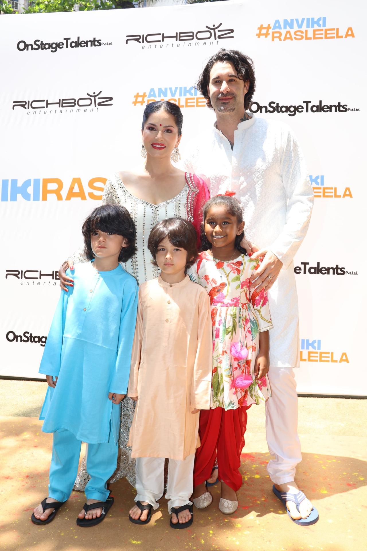 Sunny Leone arrived with her husband Daniel Weber and kids - Asher, Noah, and Nisha. 