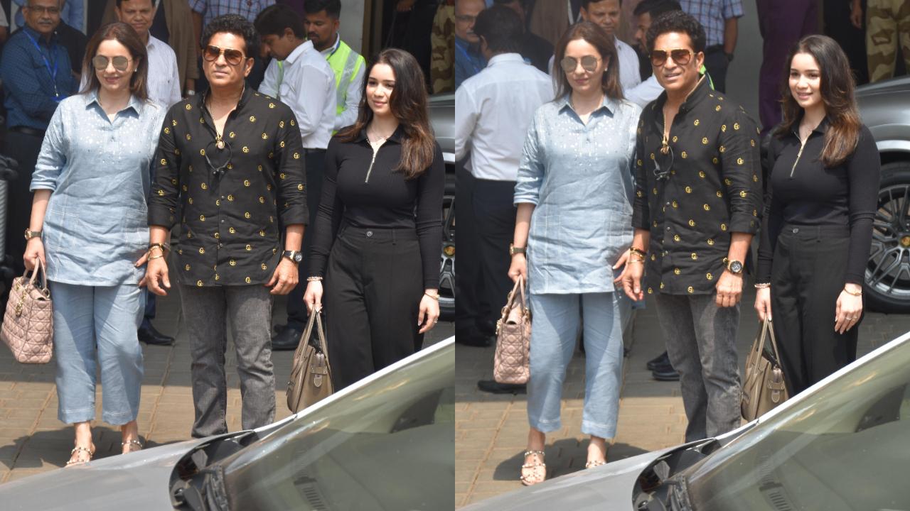 Sachin Tendulkar with his wife Anjali and daughter Sara arrived at the Kalina airport for Ambani's pre-wedding event. Also Read: IN PHOTOS: Top moments from Sachin Tendulkar's Kashmir trip