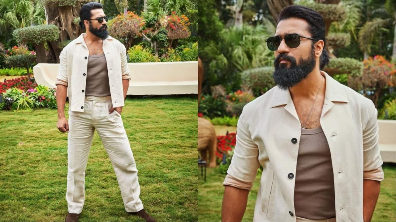 Vicky Kaushal’s look was a fire in the jungle. Opting for a light brown in-shirt, beige jacket and pants Kaushal paired it up with sunglasses and a pony-tailed hairstyle. The look was put together by fashion stylist Amandeep Kaur. 
