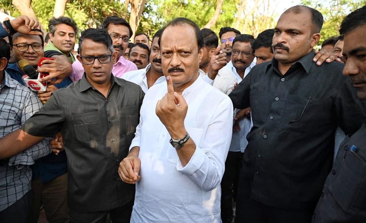 They cast their votes at a polling booth in the Baramati Lok Sabha constituency in Pune district