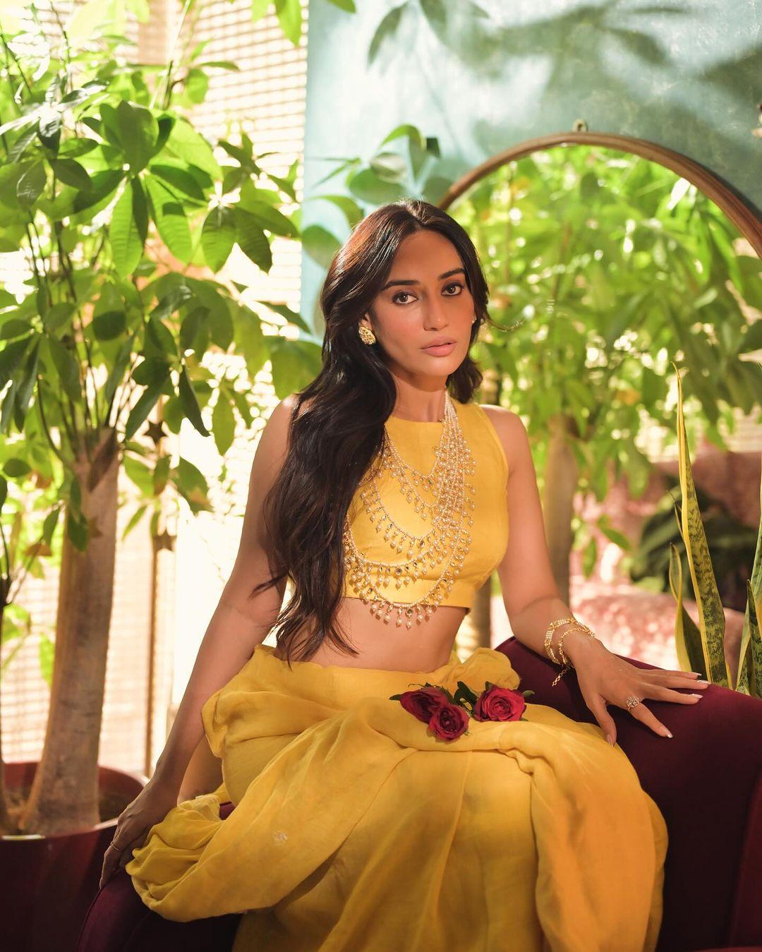 If you are looking for a rather simple approach this summer season to ace your pooja look, then go for Surbhi Jyoti's indo-western outfit