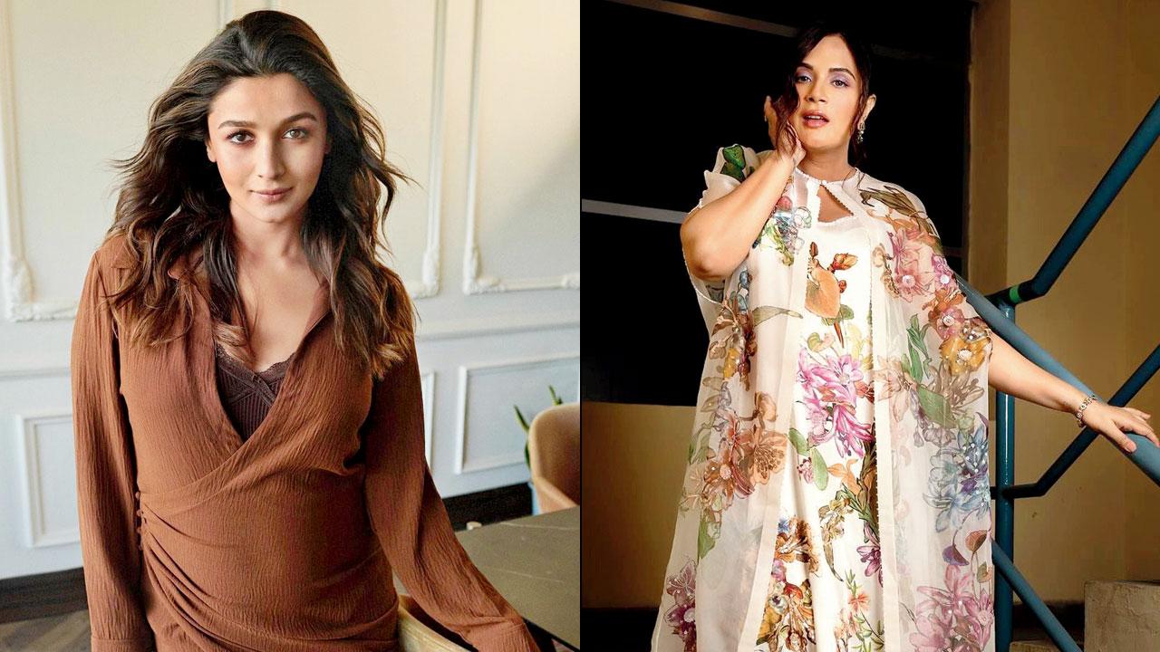 Alia Bhatt in a wrap dress; (right) Richa Chadha wears a co-ord set