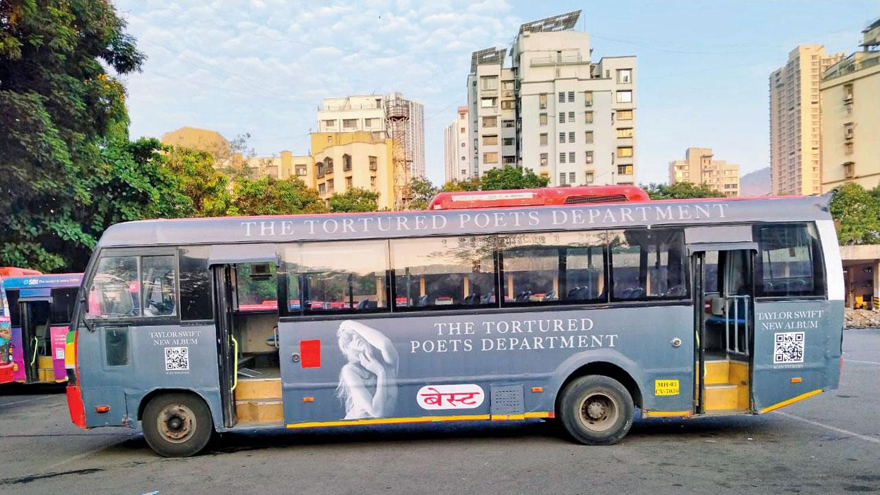 A BEST bus with the poster for Taylor Swift’s new album