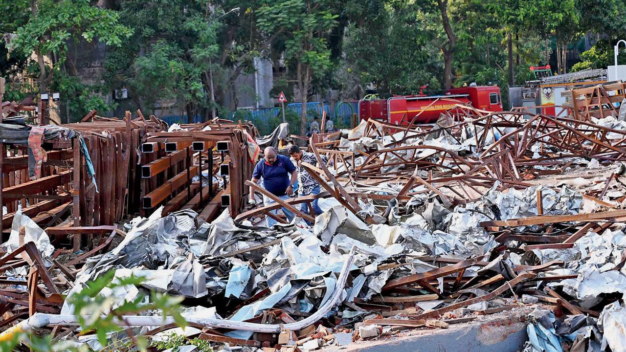 Debris at the site of the Bharat Petroleum pump in Ghatkopar East