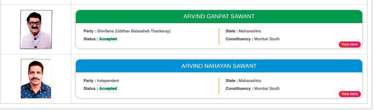 Two Arvind Sawants will be contesting  the Mumbai South constituency
