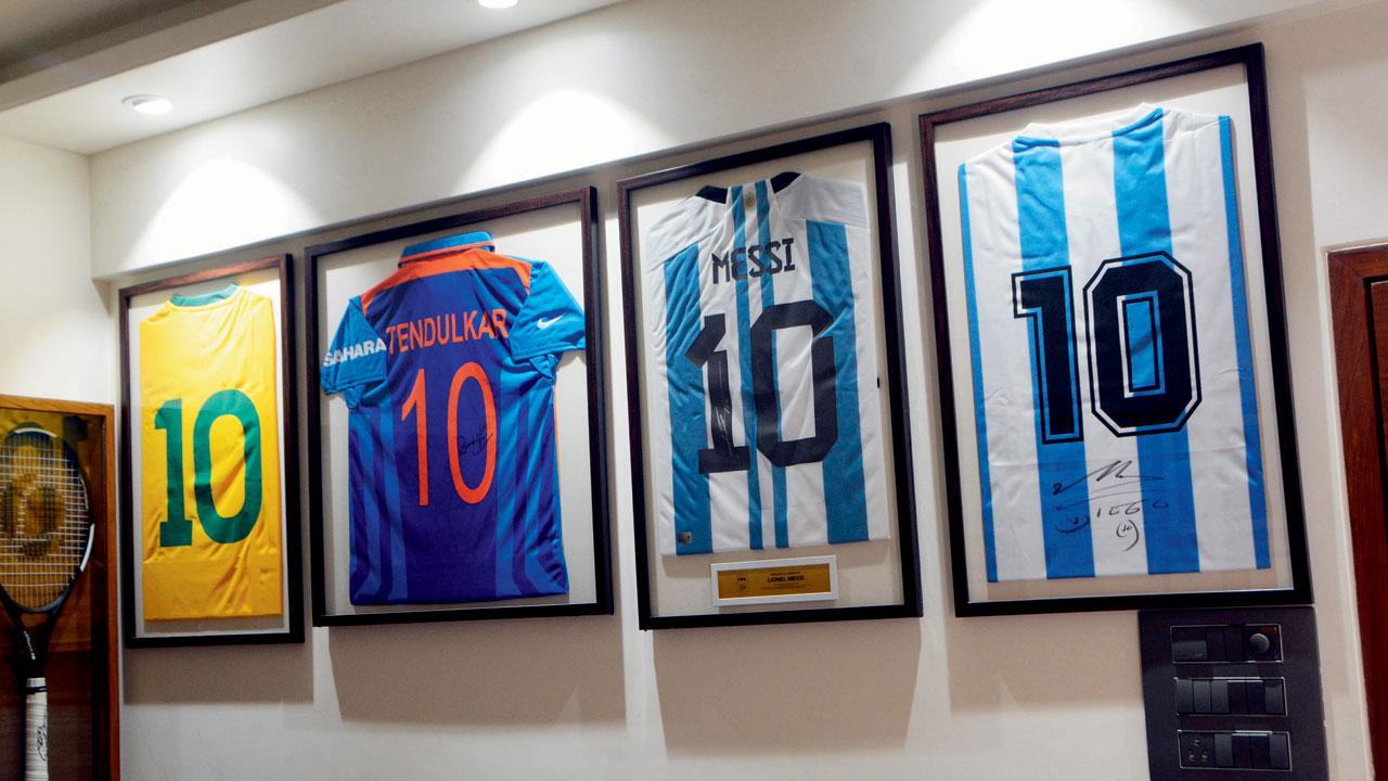 The signed jerseys of legends Pele, Sachin Tendulkar, Lionel Messi and Diego Maradona