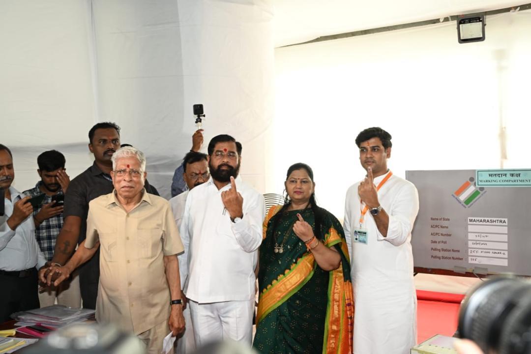In Photos: Maharashtra CM Eknath Shinde, son Shrikant Shinde cast their vote