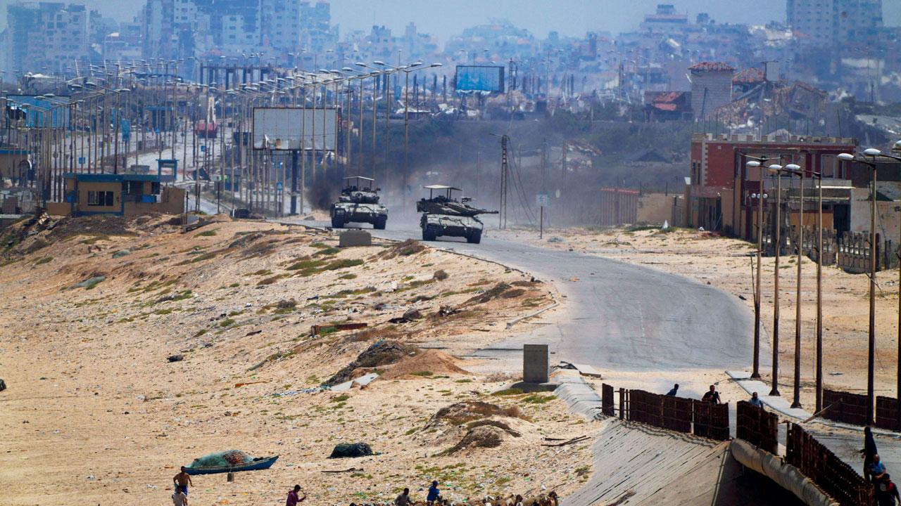 Israeli army tanks are seen in the central Gaza Strip