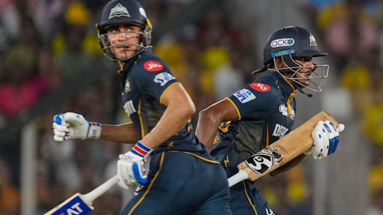 Gujarat Titans captain Shubman Gill (left) and Sai Sudharsan during their 210-run stand against CSK at Ahmedabad recently. PIC/PTI