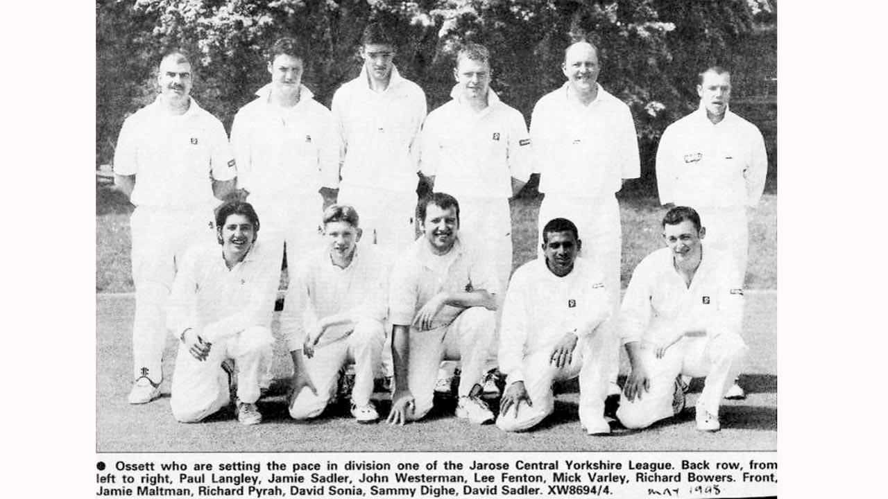 A newspaper clipping of Sameer Dighe (kneeling second from right) with his Ossett CC teammates 