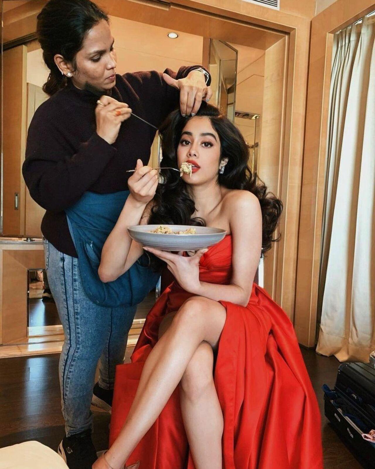 The actress loves to eat well before any major event even if it means struggling to fit into a dress later. 