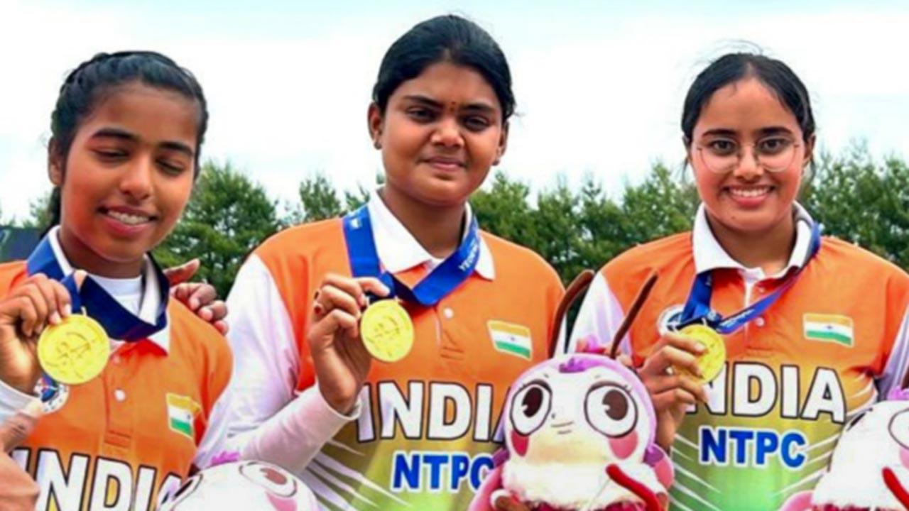 Indian women’s compound archery team strike gold