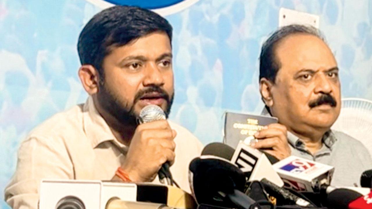 Kanhaiya addresses a press conference over his assault. Pic/PTI