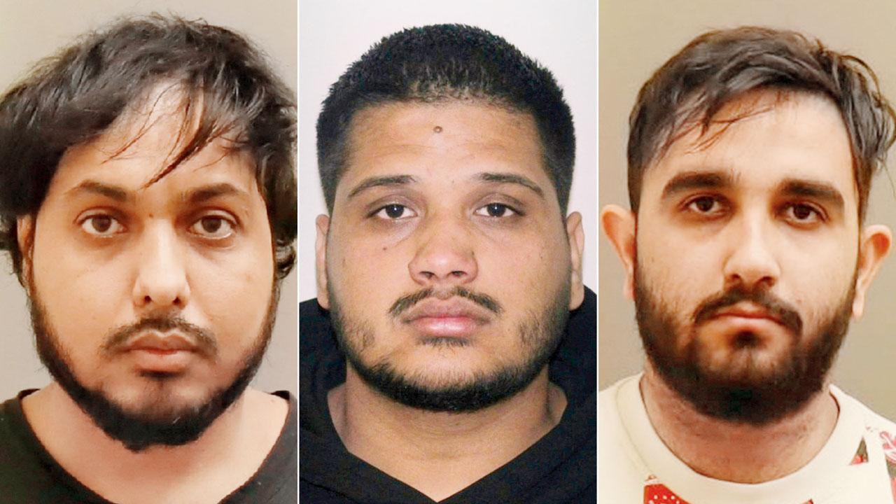 (From L) Karanpreet Singh, Kamalpreet Singh and Karan Brar, charged in relation to the homicide of Hardeep Singh Nijjar. Pic/PTI