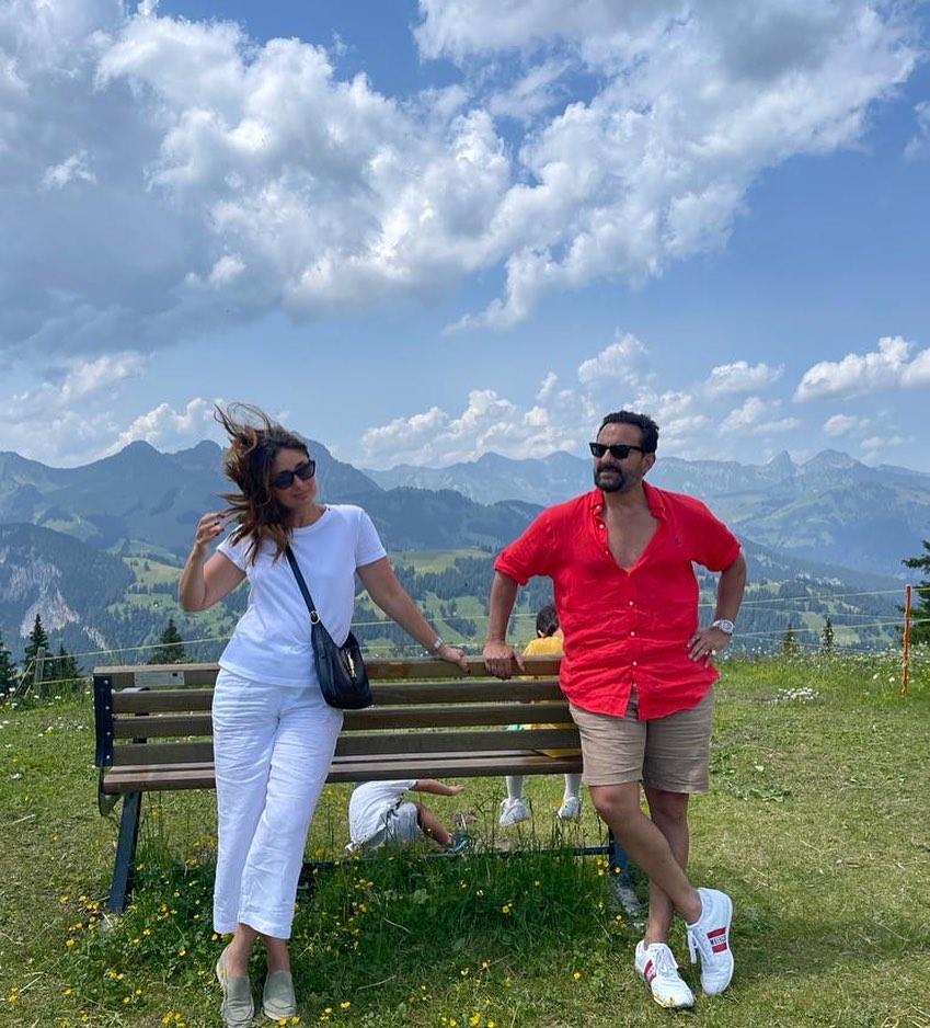 Oh good lord, how hot these two look. In this picture, Kareena wore an all-white outfit while Saif slayed in a red and beige one. This picture was taken in Europe