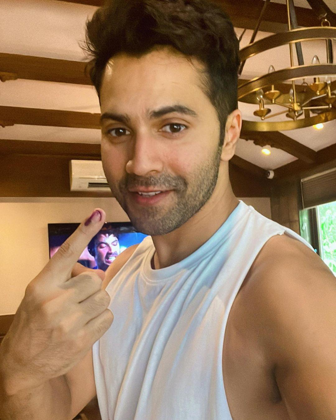 Varun Dhawan, who was snapped with his father David Dhawan at the polling booth, shared a selfie on his Instagram account