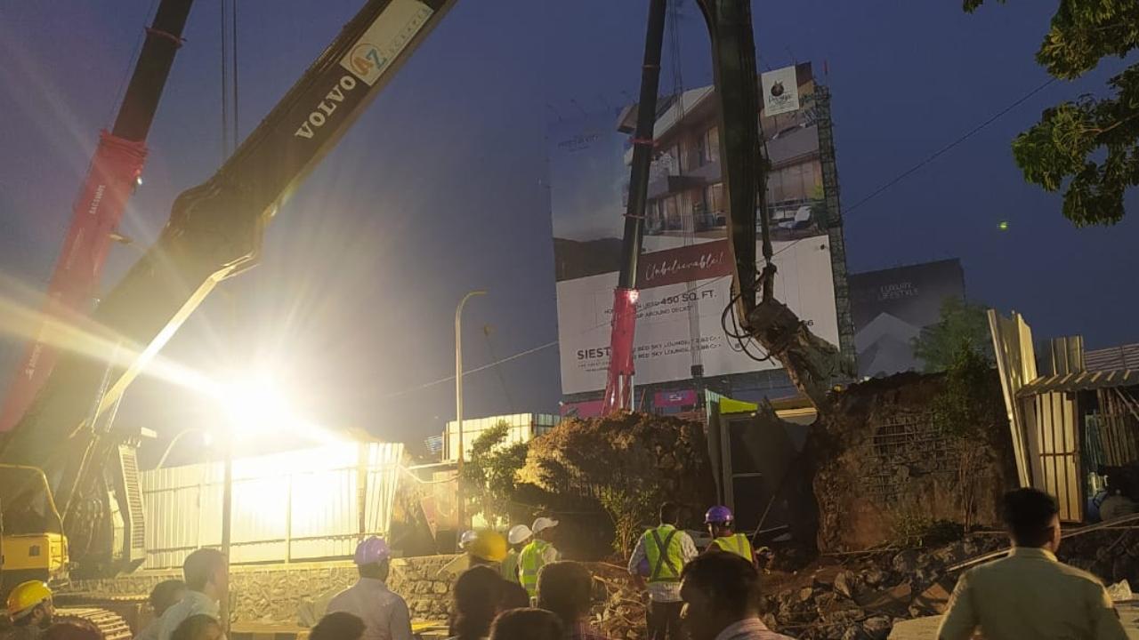 During the search last night, three girders of the hoarding were pulled using two hydraulic cranes, and nine people were found trapped inside some four-wheelers underneath, he said