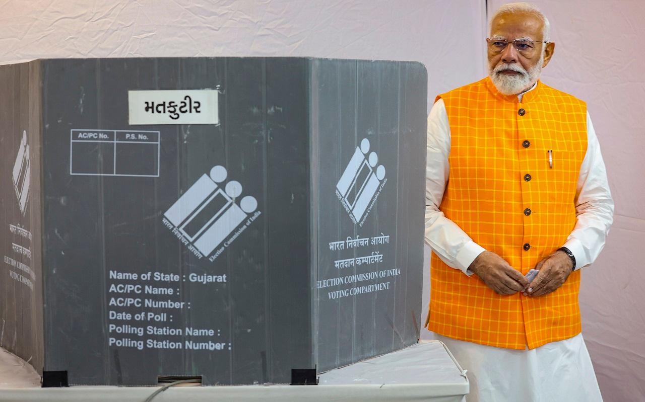 Union minister and senior BJP leader Amit Shah, who is contesting to retain the Gandhinagar Lok Sabha seat, was present when PM Modi reached the polling booth