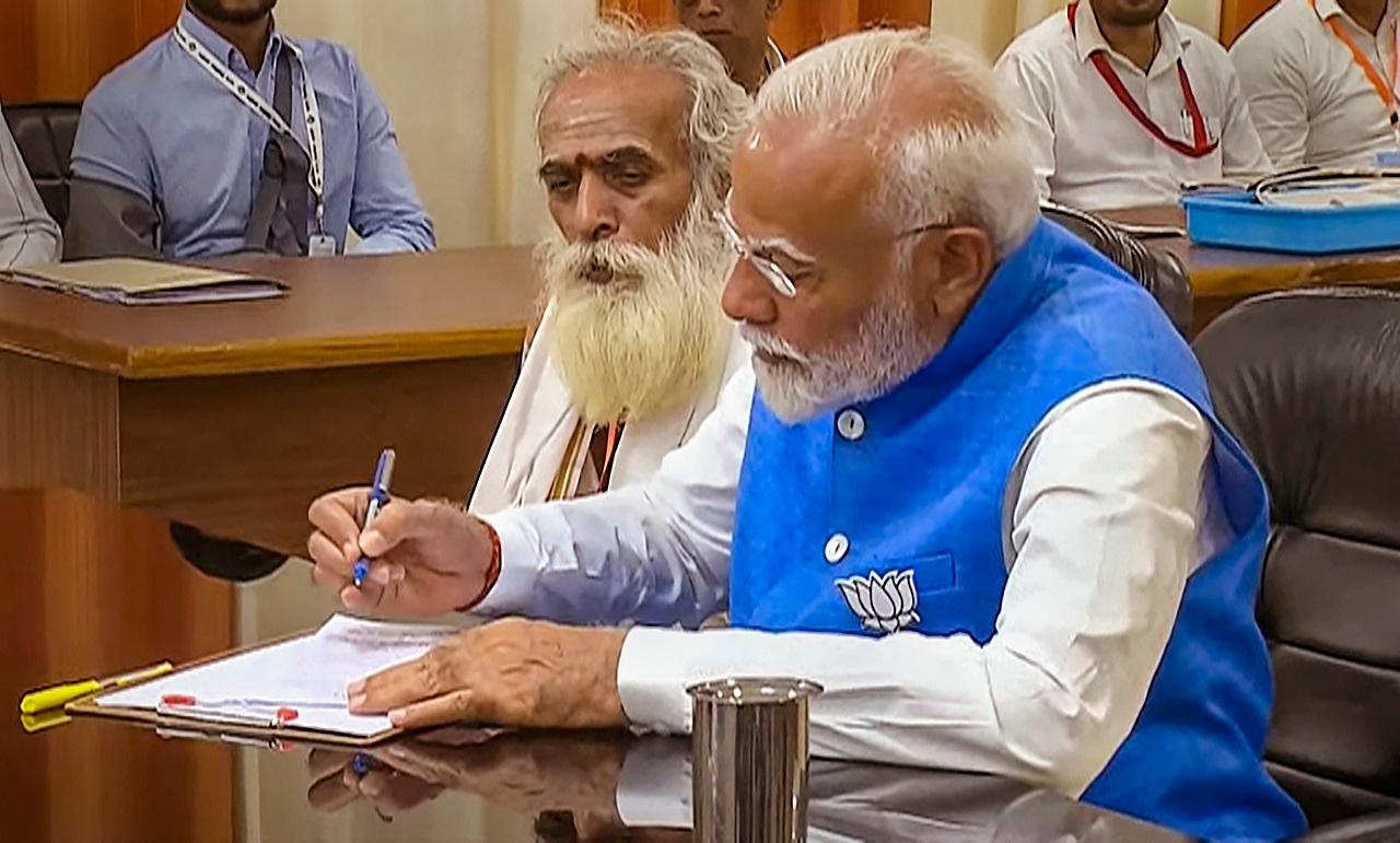 Ahead of filing his nomination, he offered prayers at Dashashwamedh Ghat on the banks of the Ganges in the temple town and boarded a cruise to the Namo Ghat