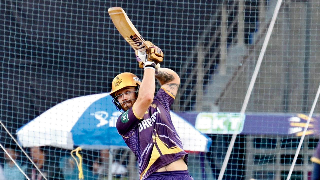 Phil Salt of Kolkata Knight Riders in the nets at Wankhede yesterday. Pic/Atul Kamble