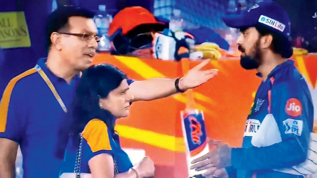 LSG owner Sanjiv Goenka with KL Rahul after their loss to SRH last week